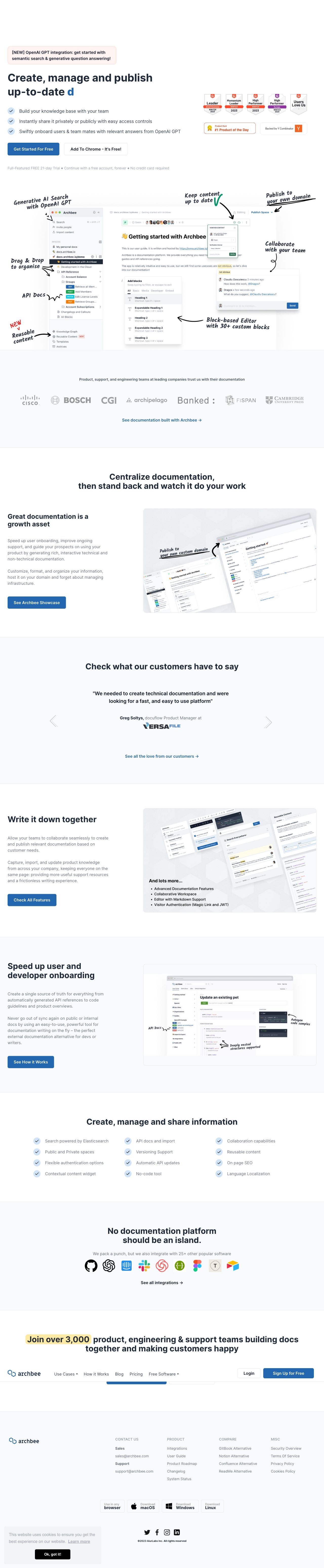 Archbee landing page design