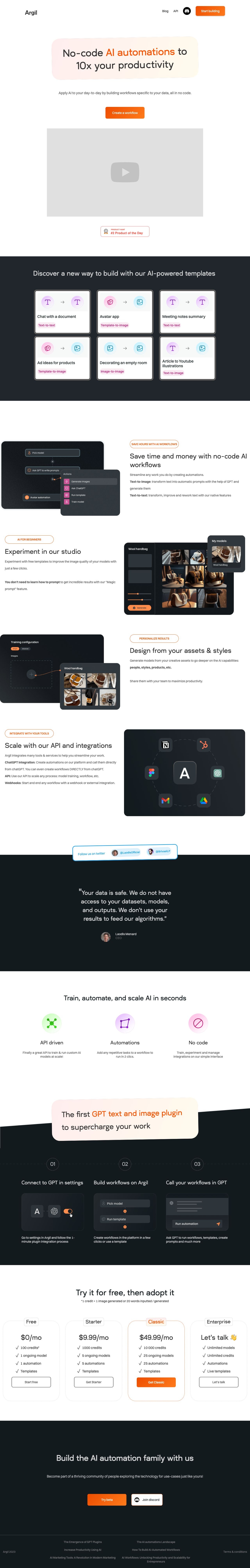 Argil, no landing page design