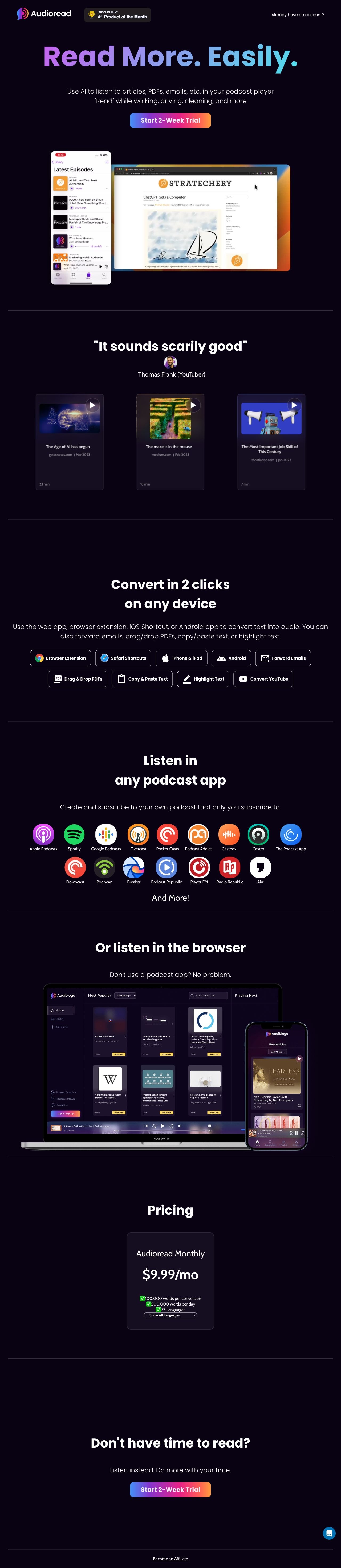 Audioread landing page design