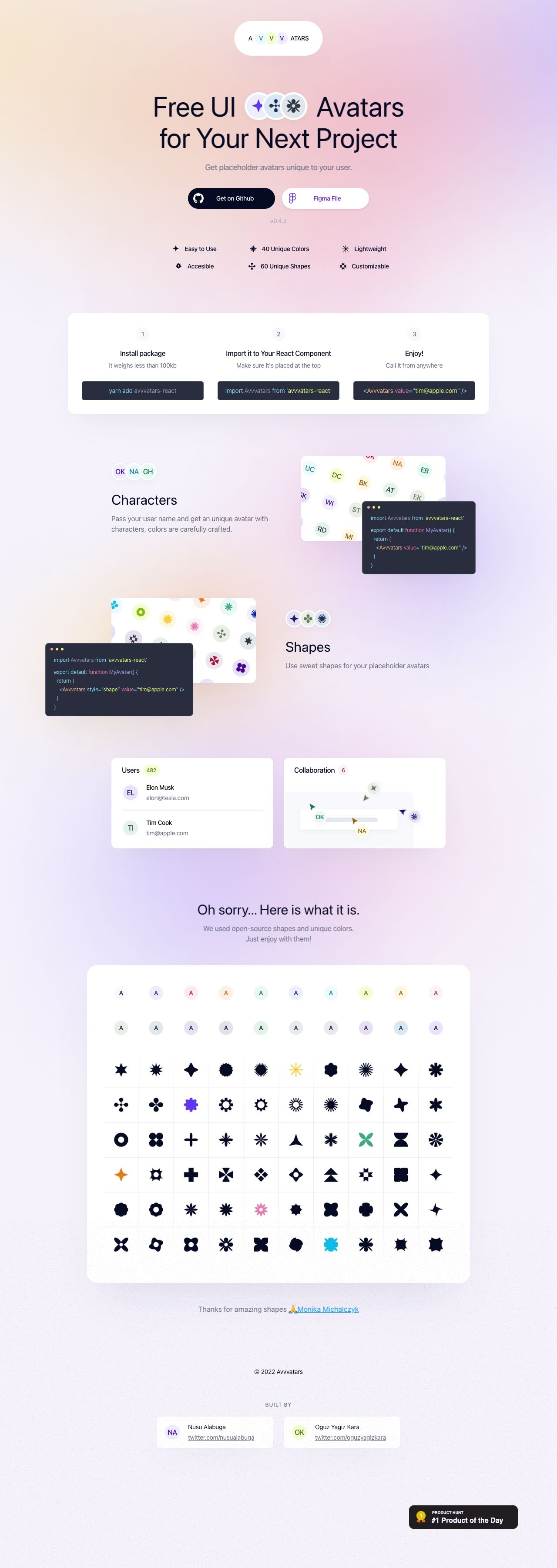 Avvvatars landing page design