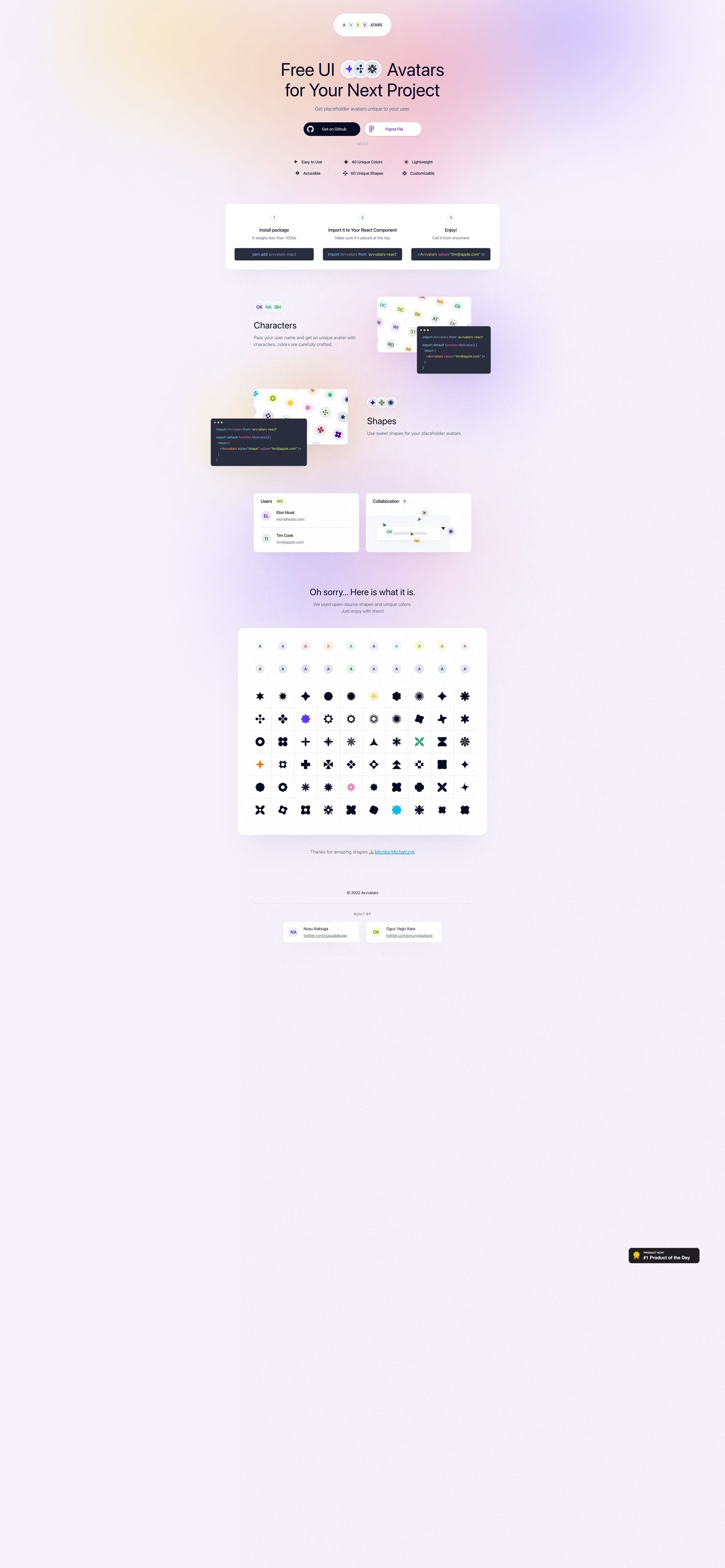 Avvvatars landing page design