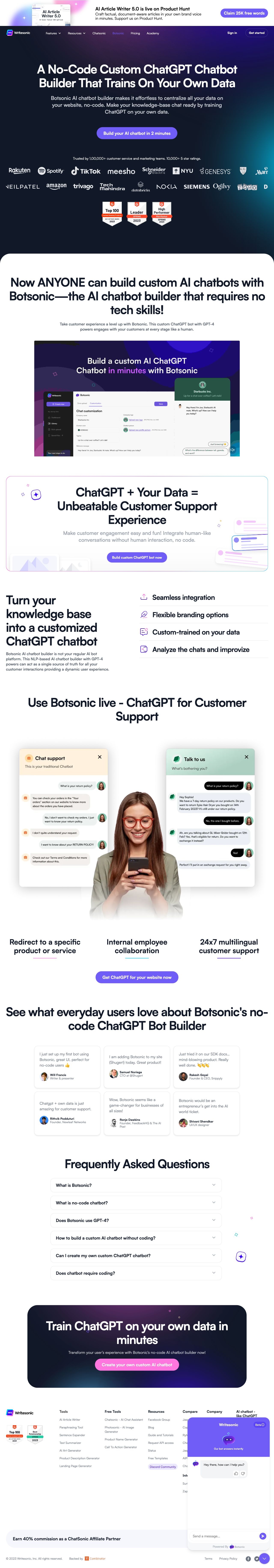 Botsonic landing page design