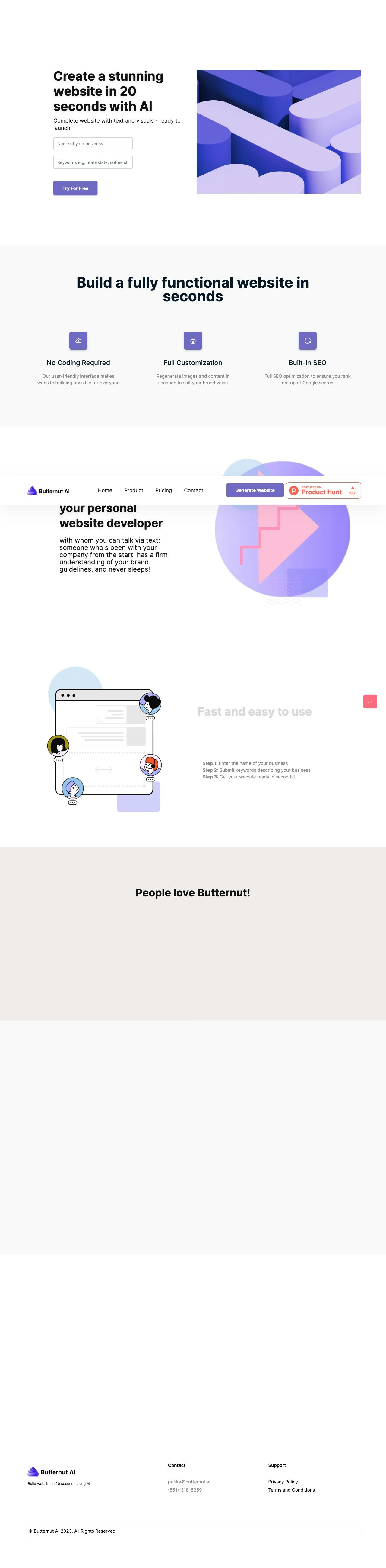 Butternut AI landing page design