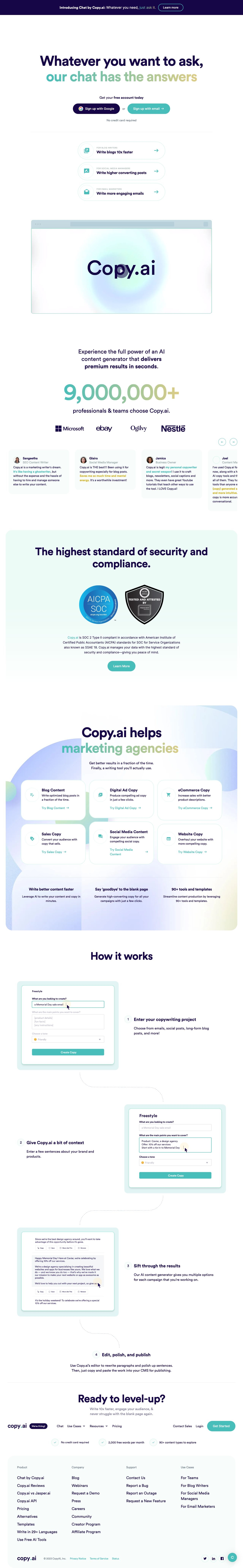 Copy.ai landing page design