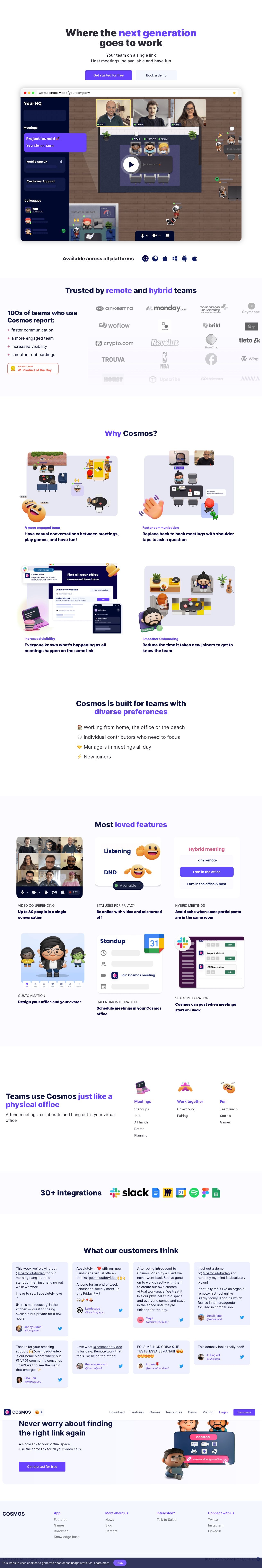 Cosmos Video landing page design