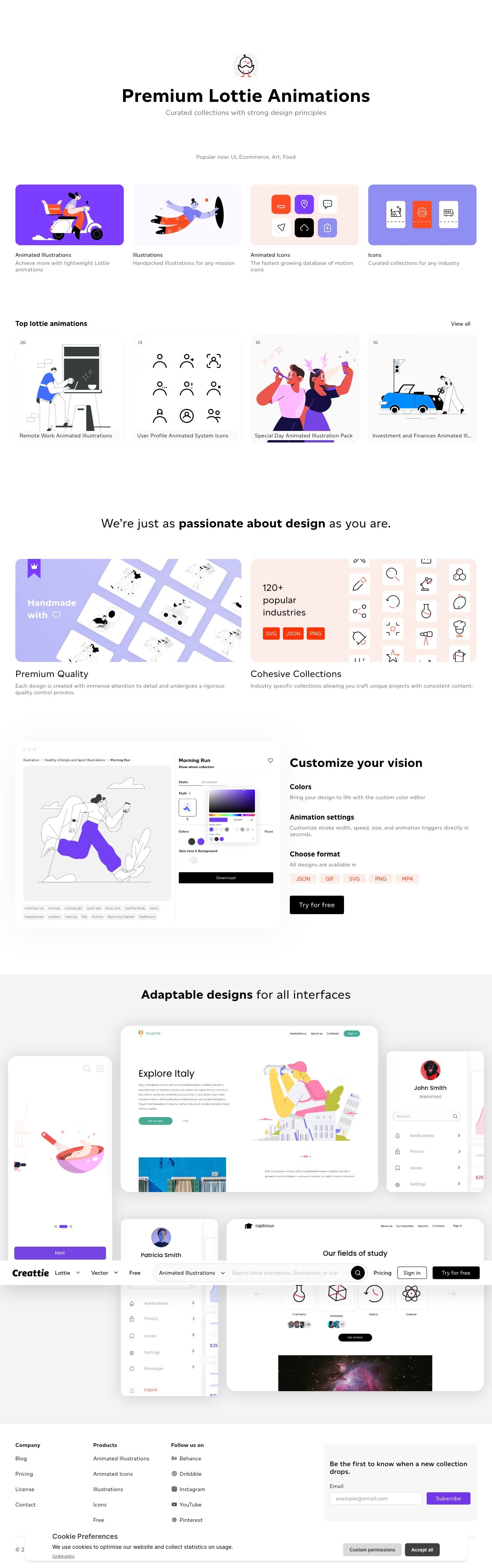 Creattie landing page design