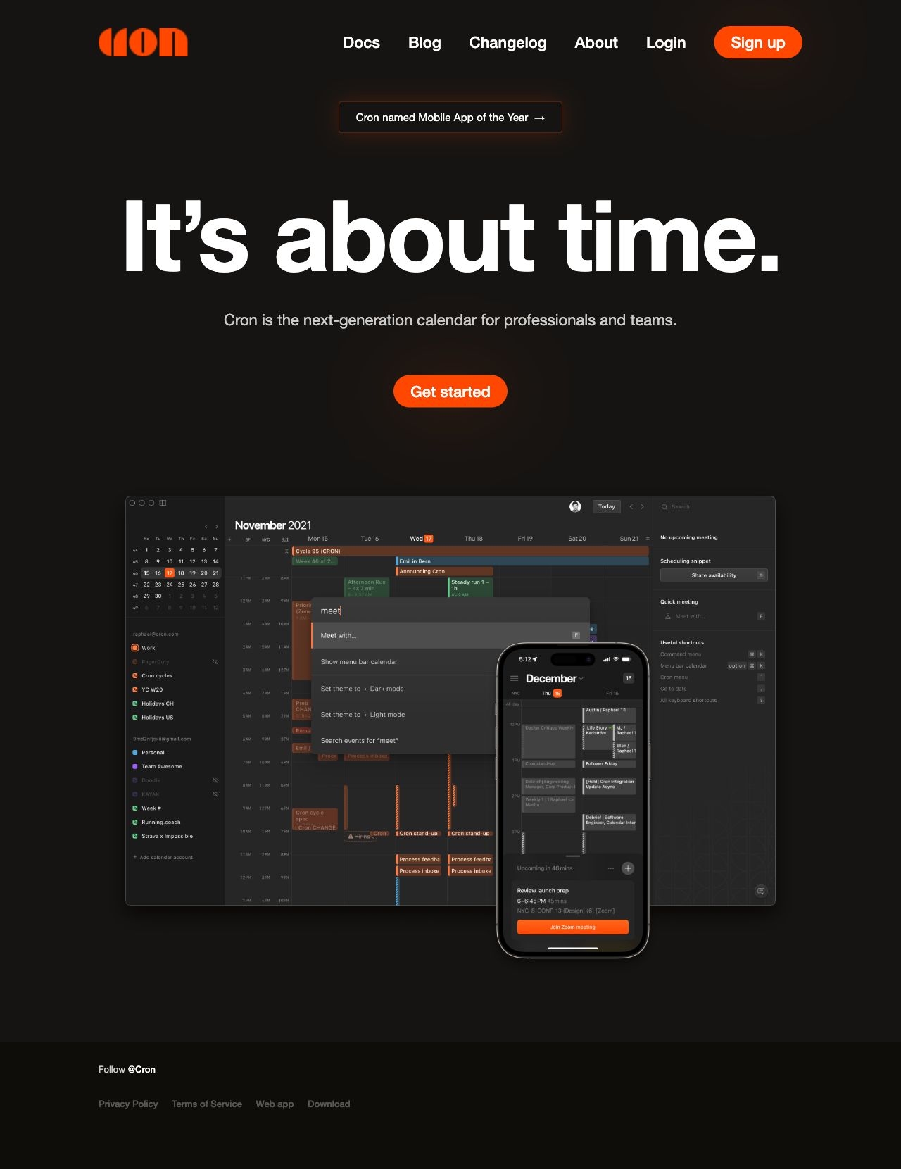 Cron Calendar landing page design