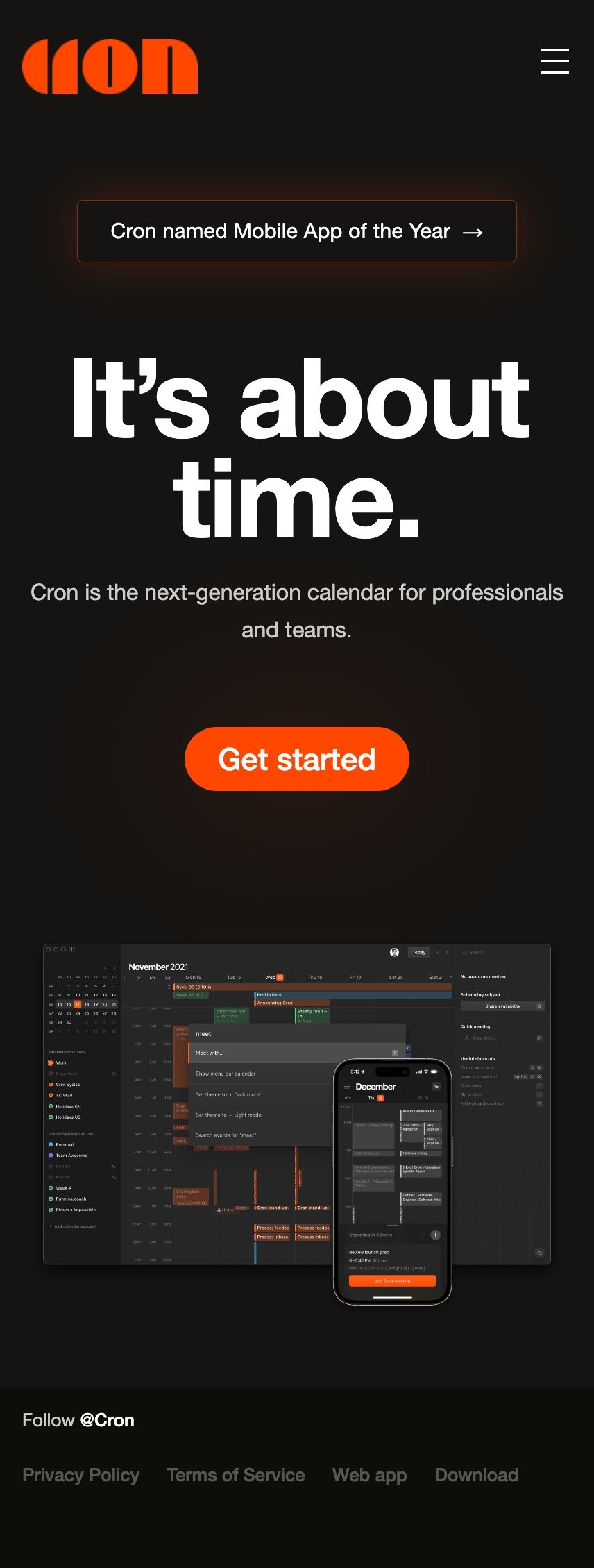 Cron Calendar landing page design