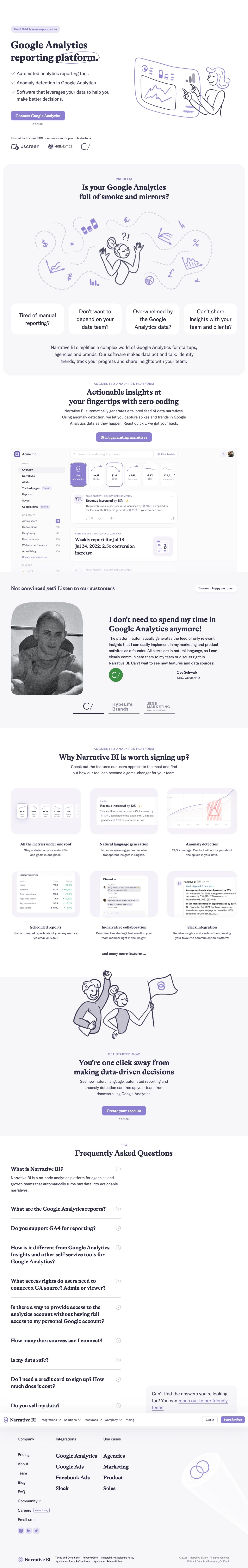 Data Tracking and Insights landing page design