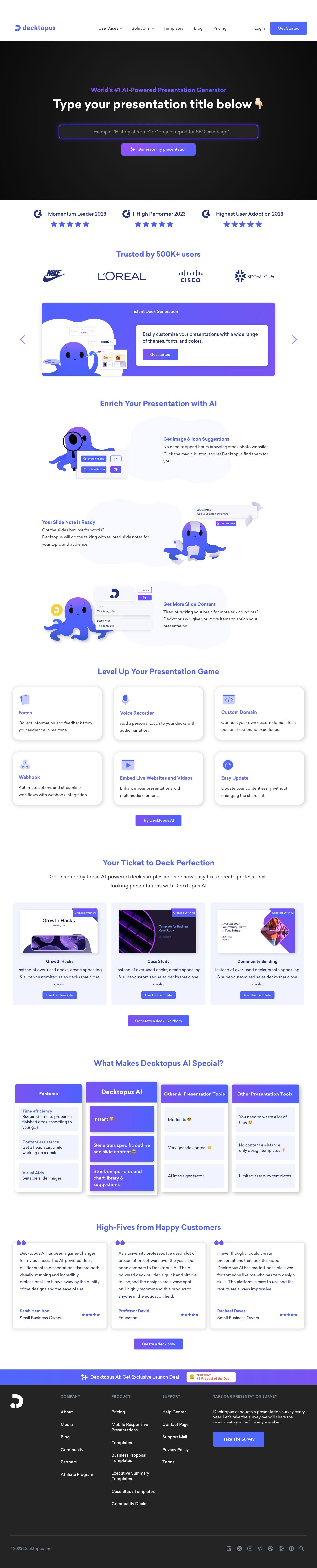 Decktopus AI landing page design