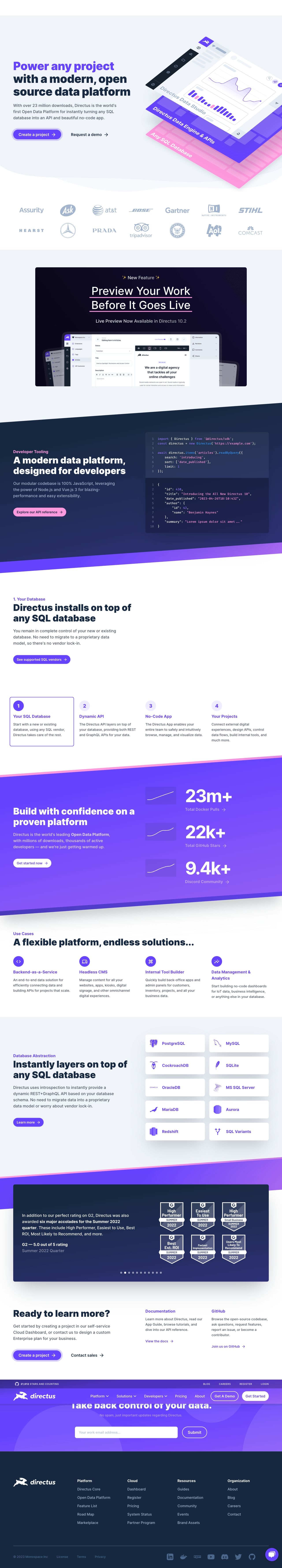 Directus landing page design