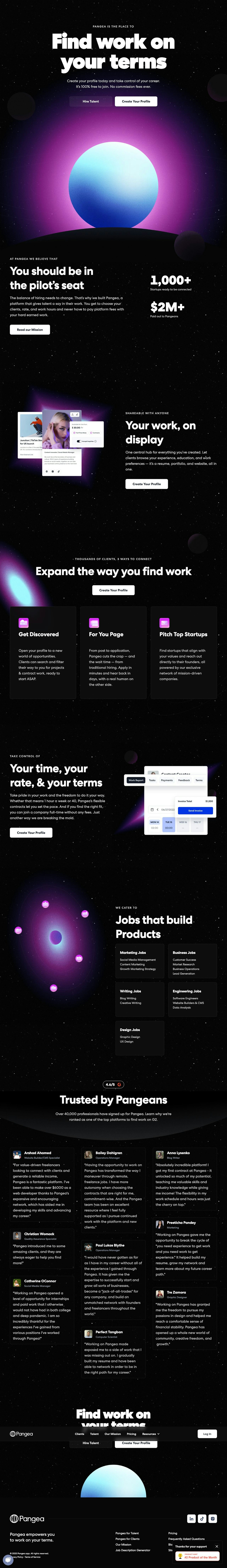 Find Work on Your Terms • Pangea for Talent landing page design