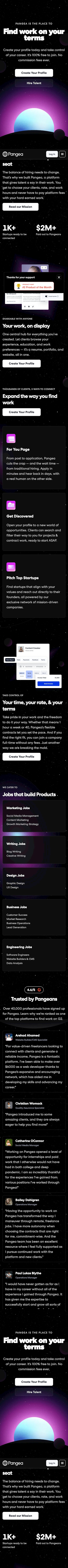 Find Work on Your Terms • Pangea for Talent landing page design