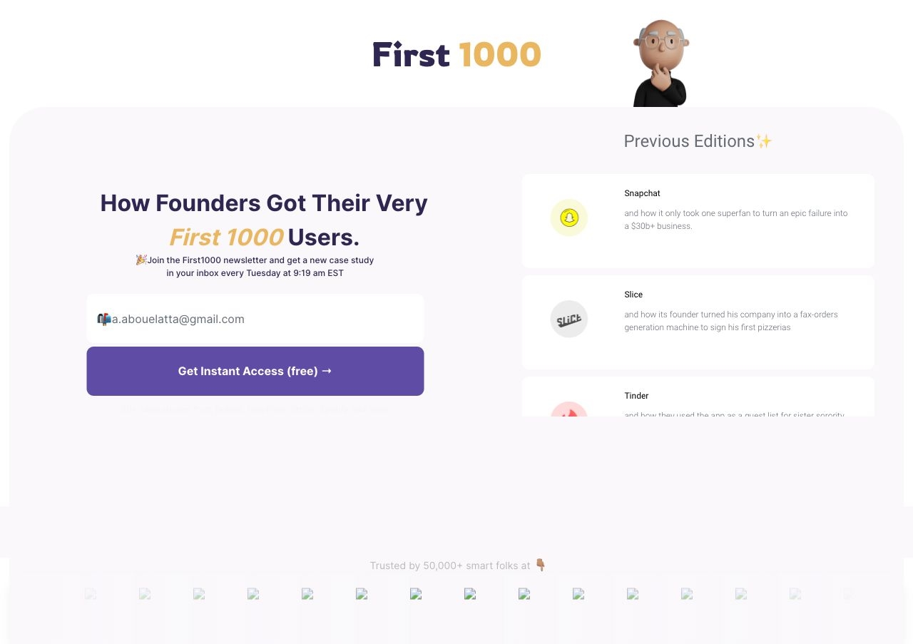 First 1000 landing page design