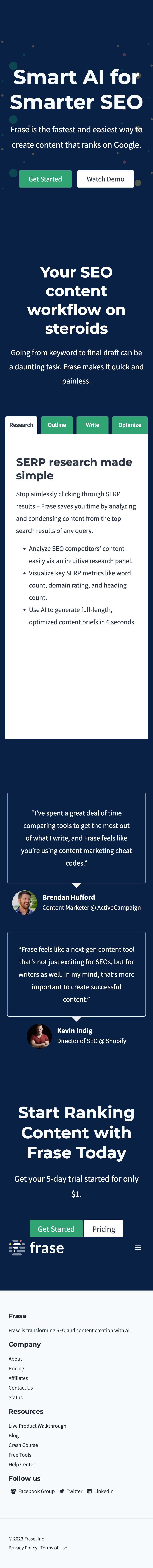 Frase landing page design