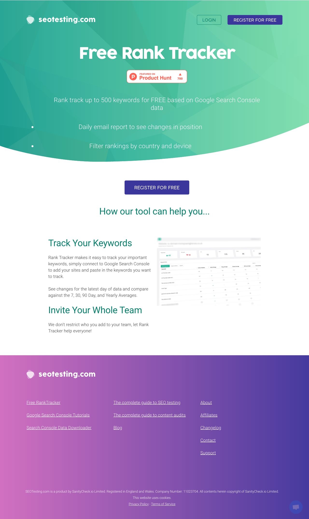 Free Google Rank Tracker landing page design