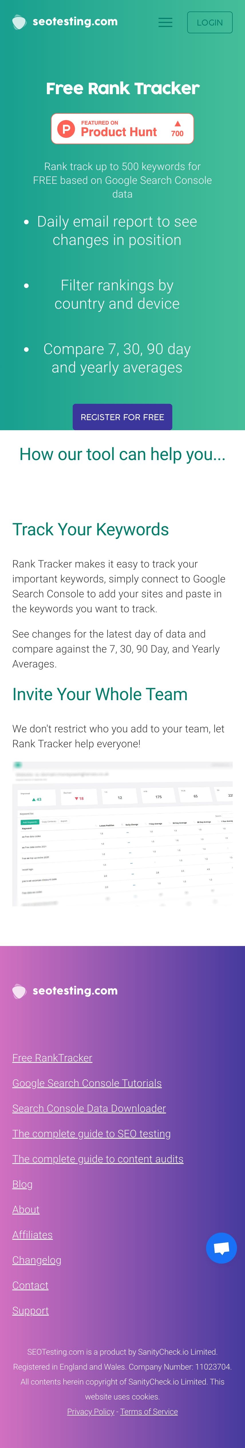 Free Google Rank Tracker landing page design