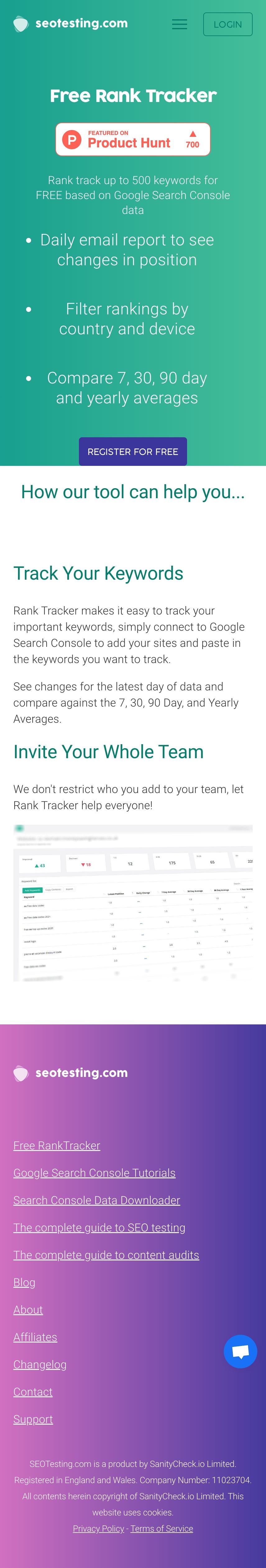 Free Google Rank Tracker landing page design