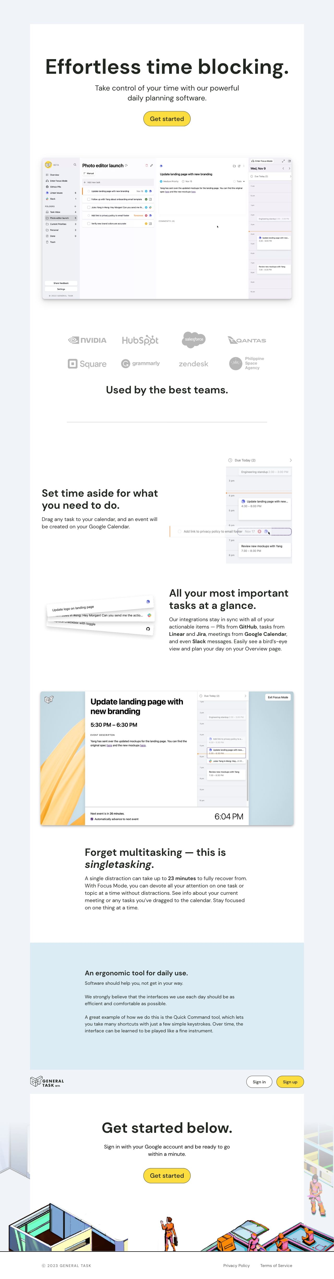 General Task landing page design