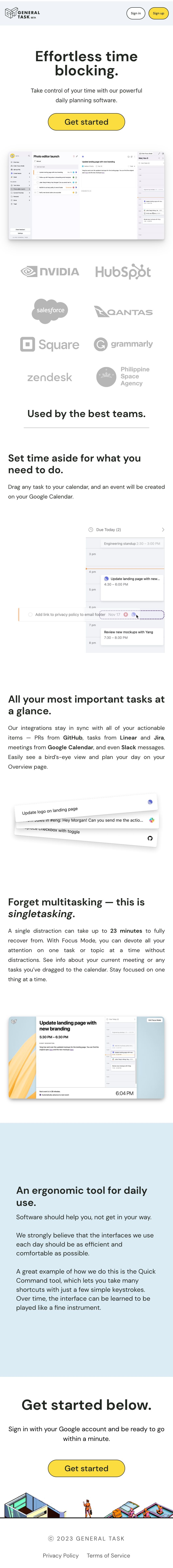 General Task landing page design