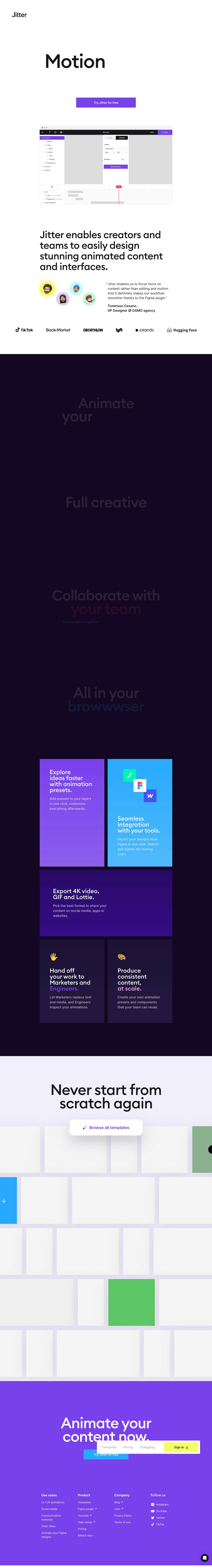 Jitter · Fast and simple motion design tool. landing page design