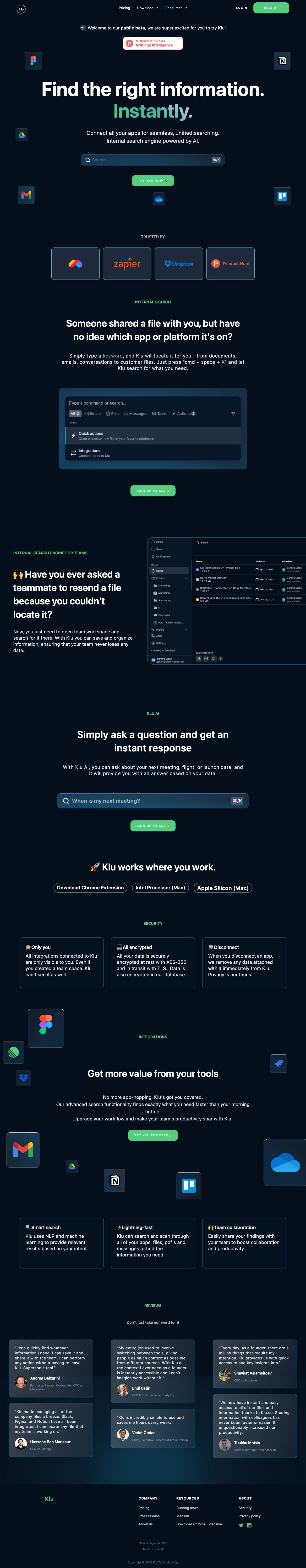 Klu landing page design