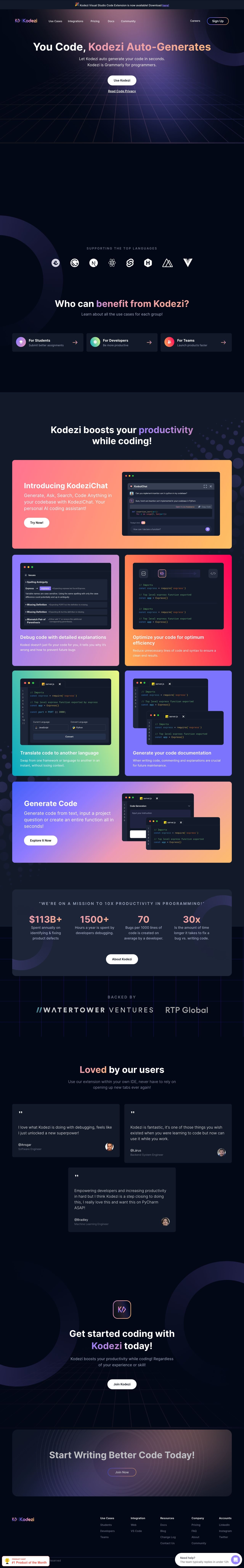 Kodezi landing page design