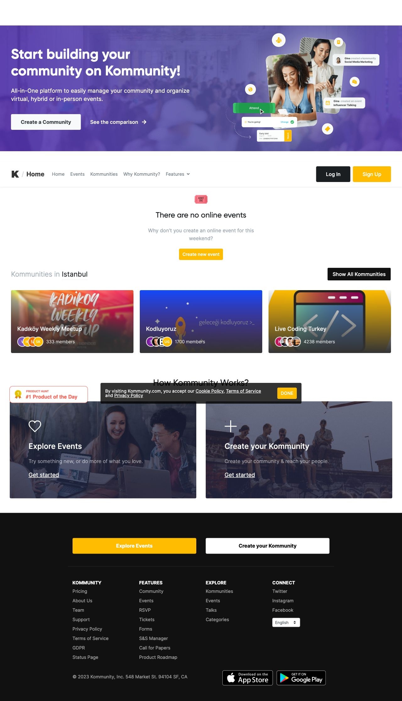 Kommunity landing page design