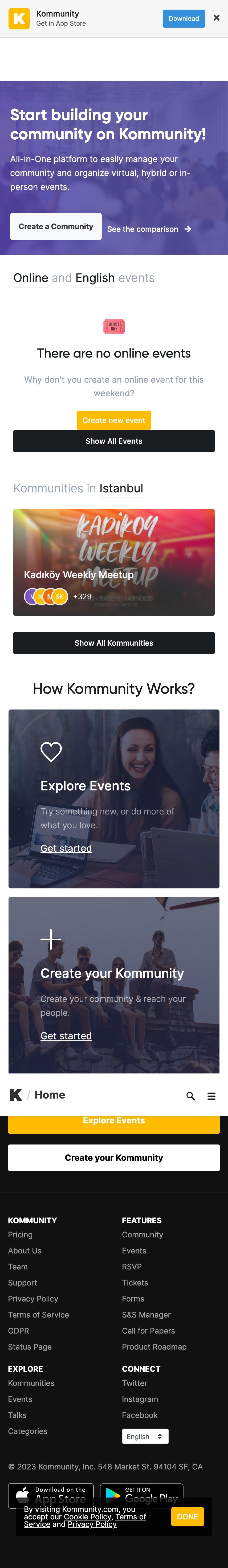 Kommunity landing page design