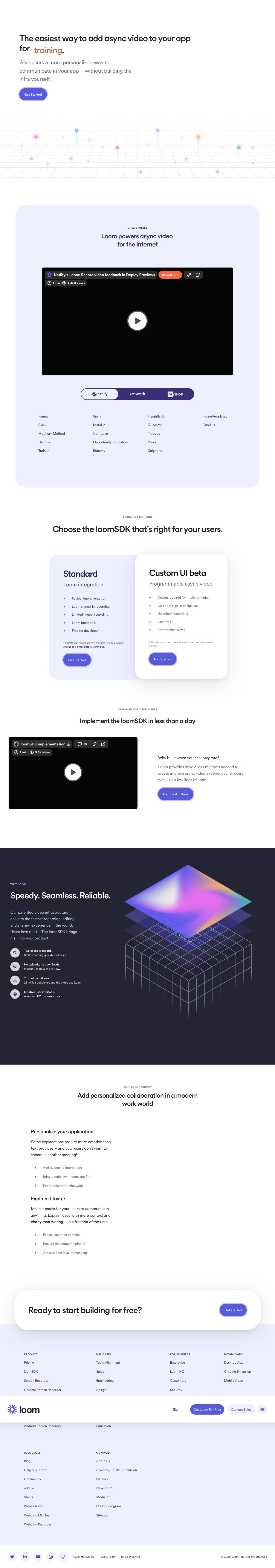 loomSDK For Developers landing page design