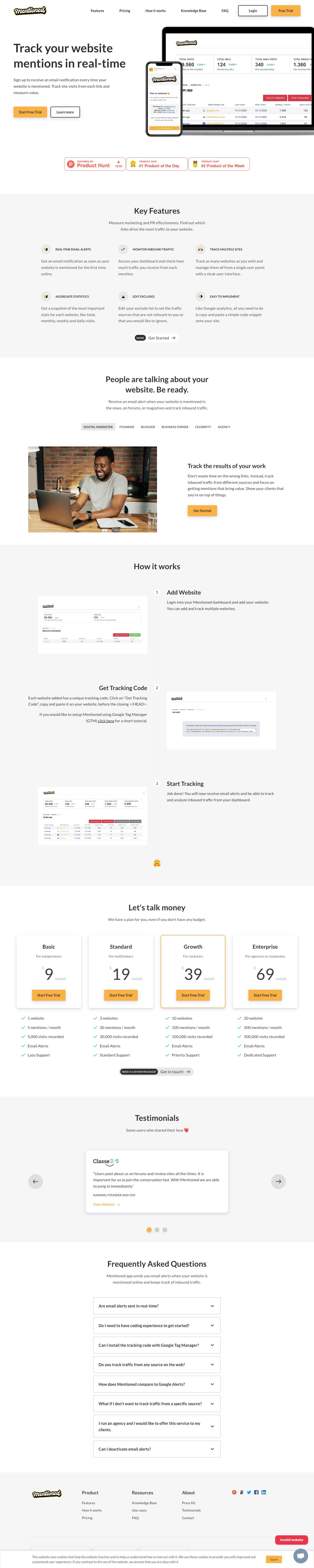 Mentioned App landing page design