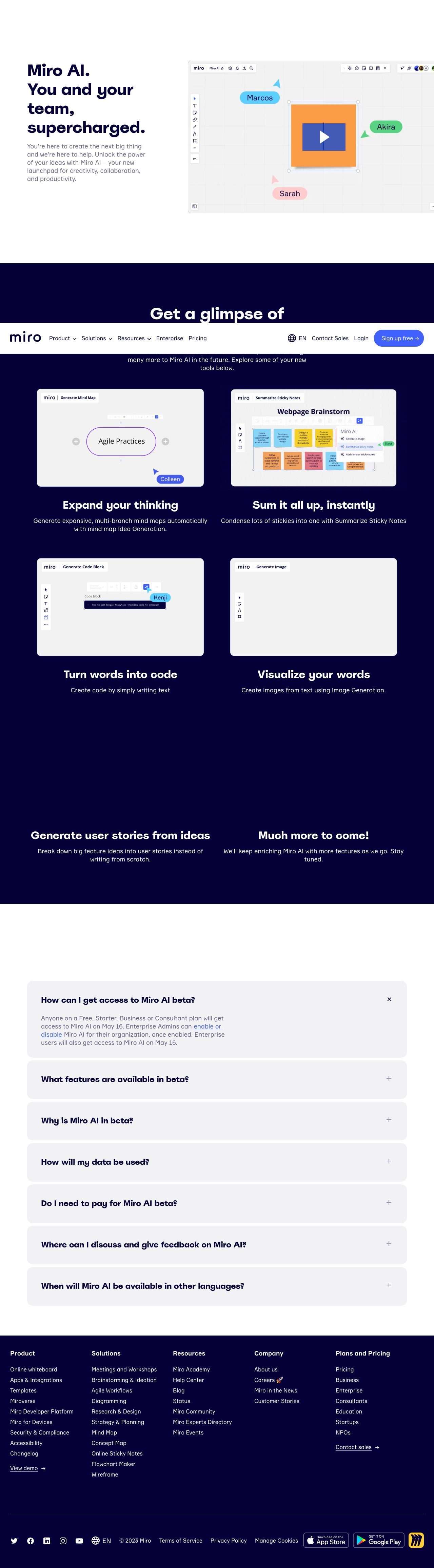 Miro landing page design