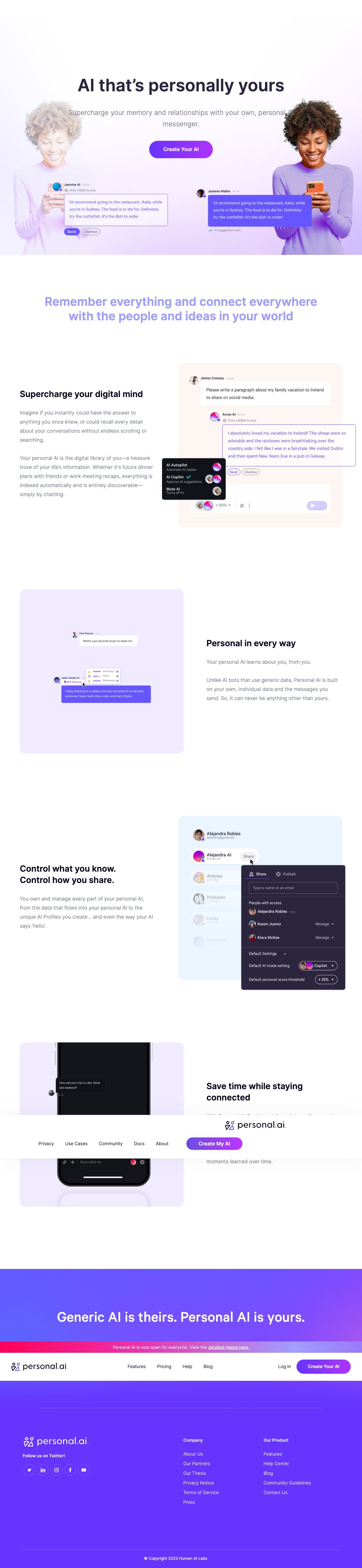 Personal AI landing page design