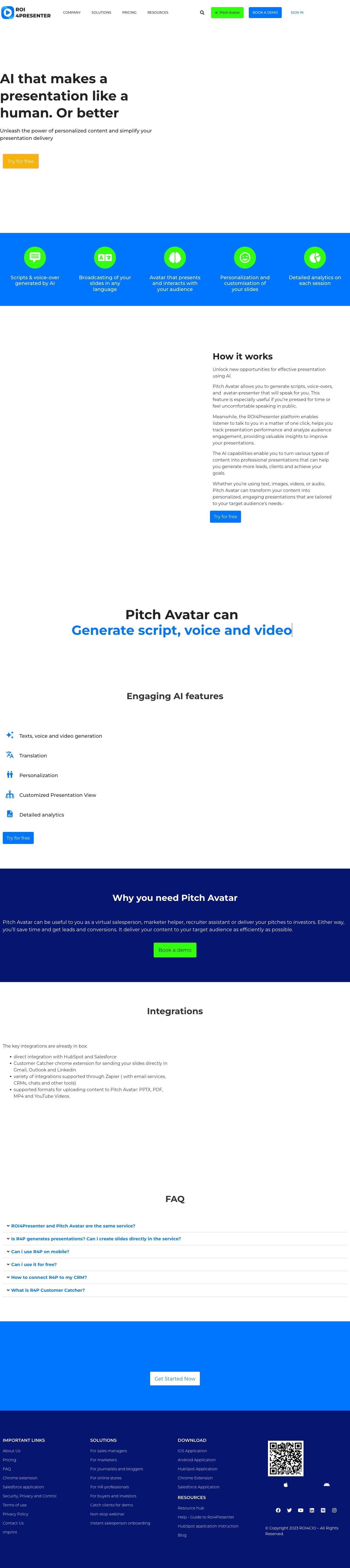 Pitch Avatar landing page design