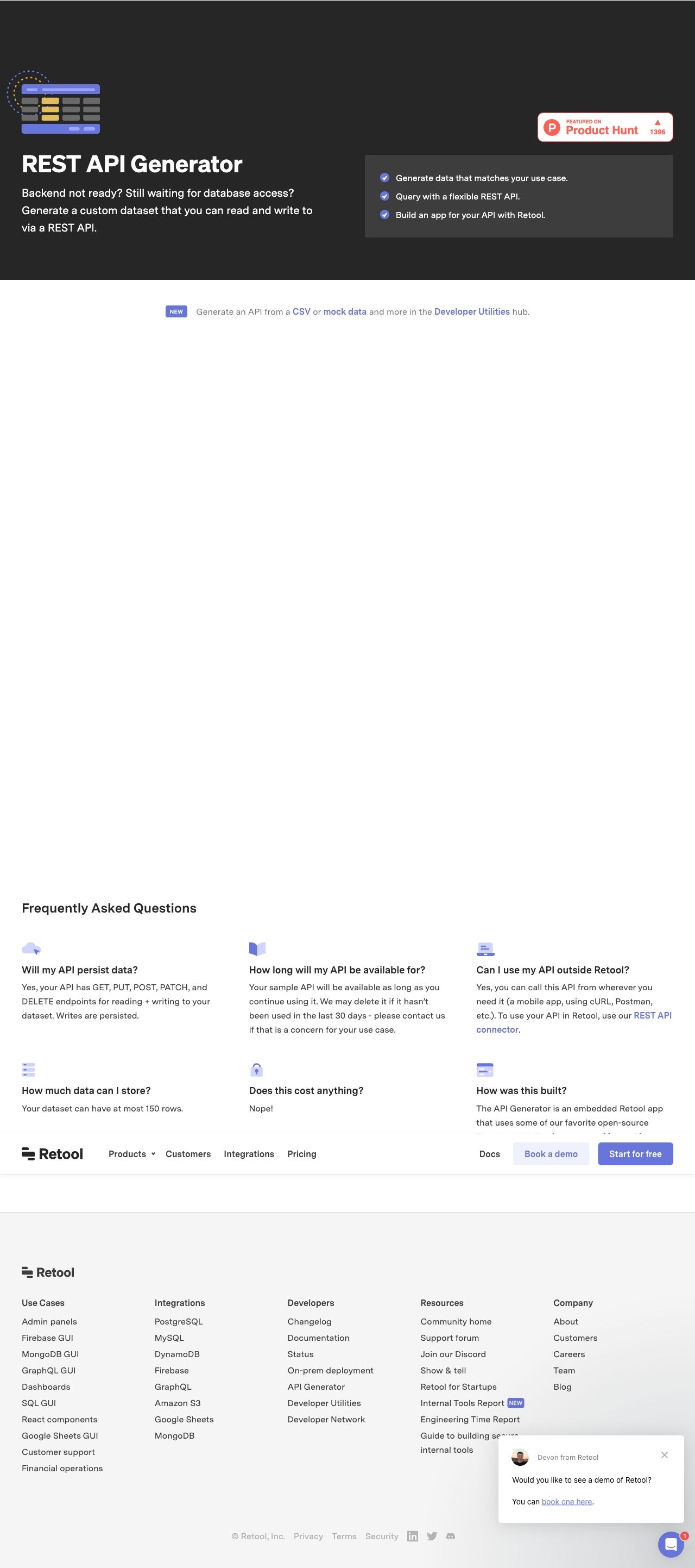 REST API Generator landing page design