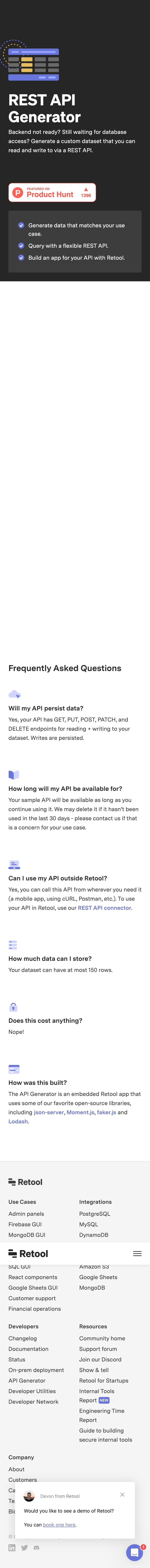 REST API Generator landing page design