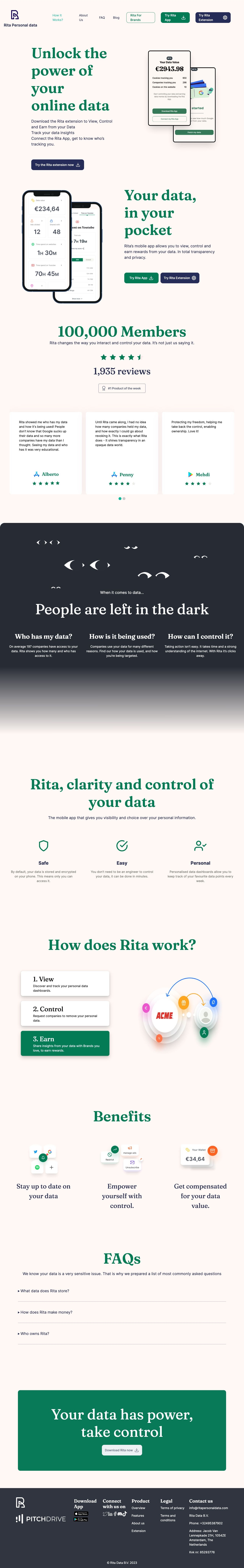 Rita landing page design