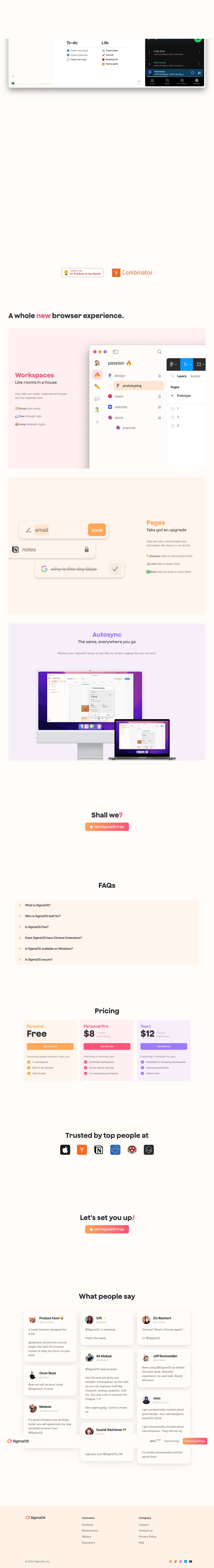 SigmaOS landing page design
