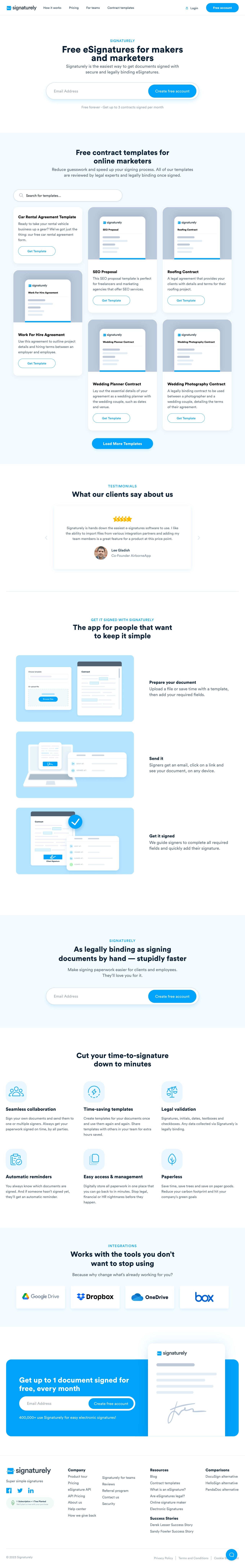 Signaturely landing page design