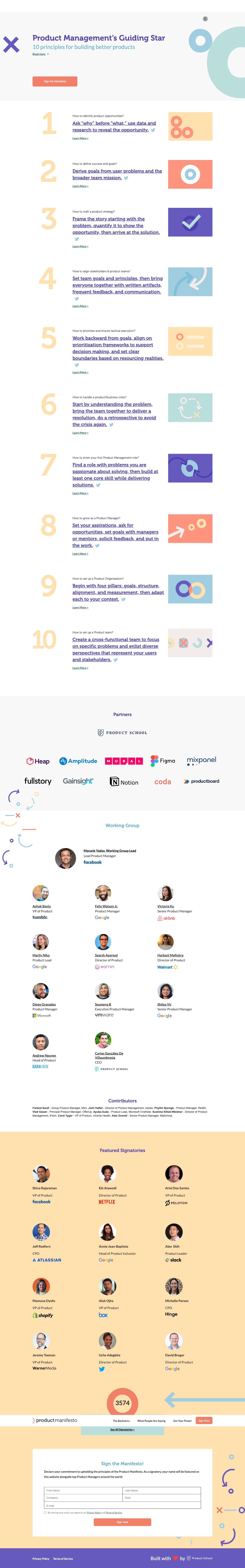 The Product Manifesto landing page design