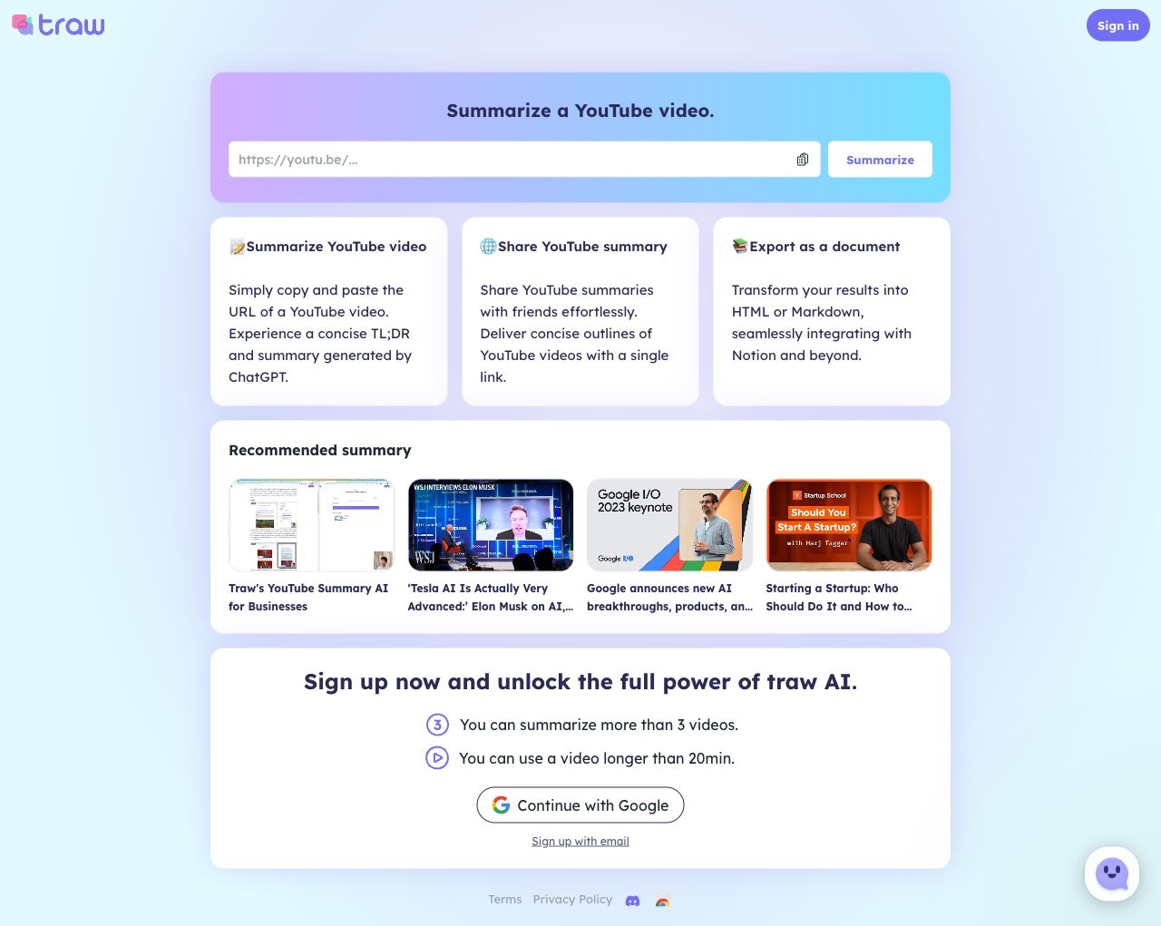 traw landing page design