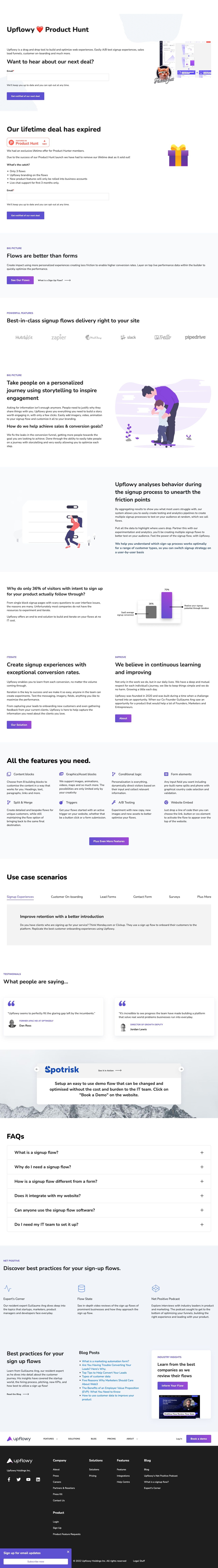 Upflowy & Product Hunt landing page design
