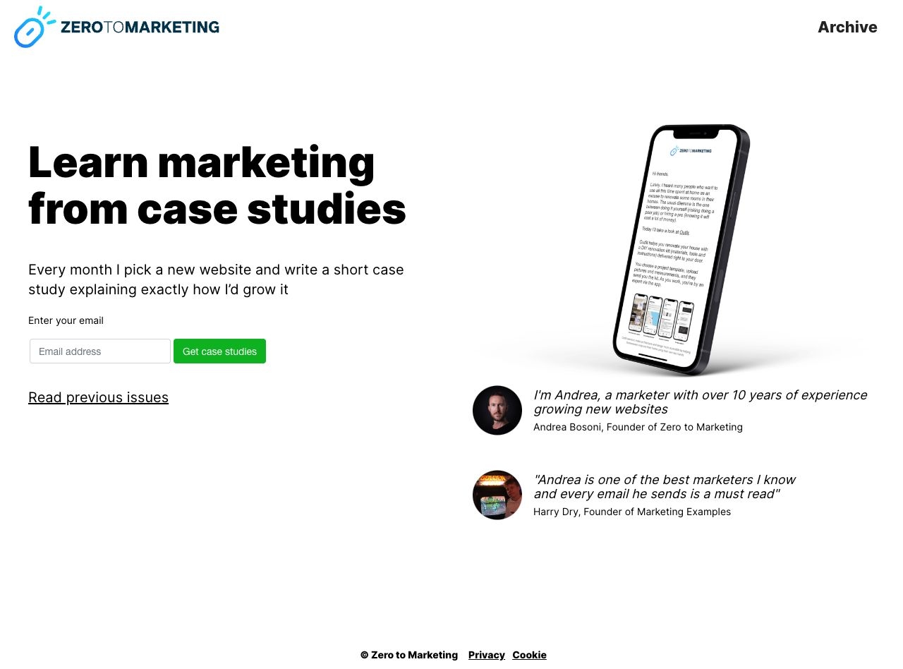 Zero to Marketing landing page design