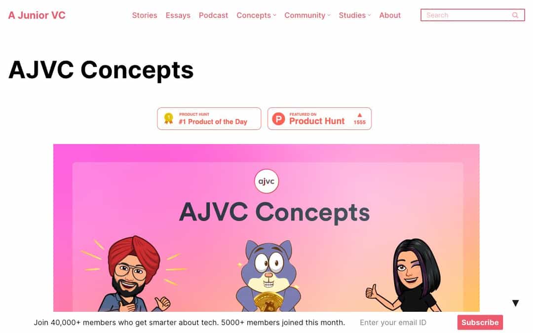 A Junior VC landing page design