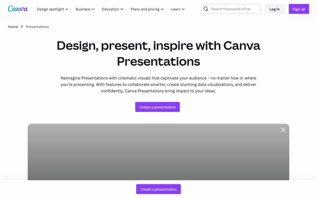 Canva landing page design