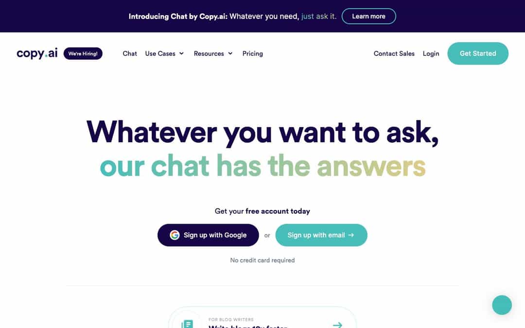 Copy.ai landing page design