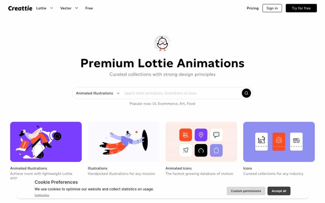 Creattie landing page design