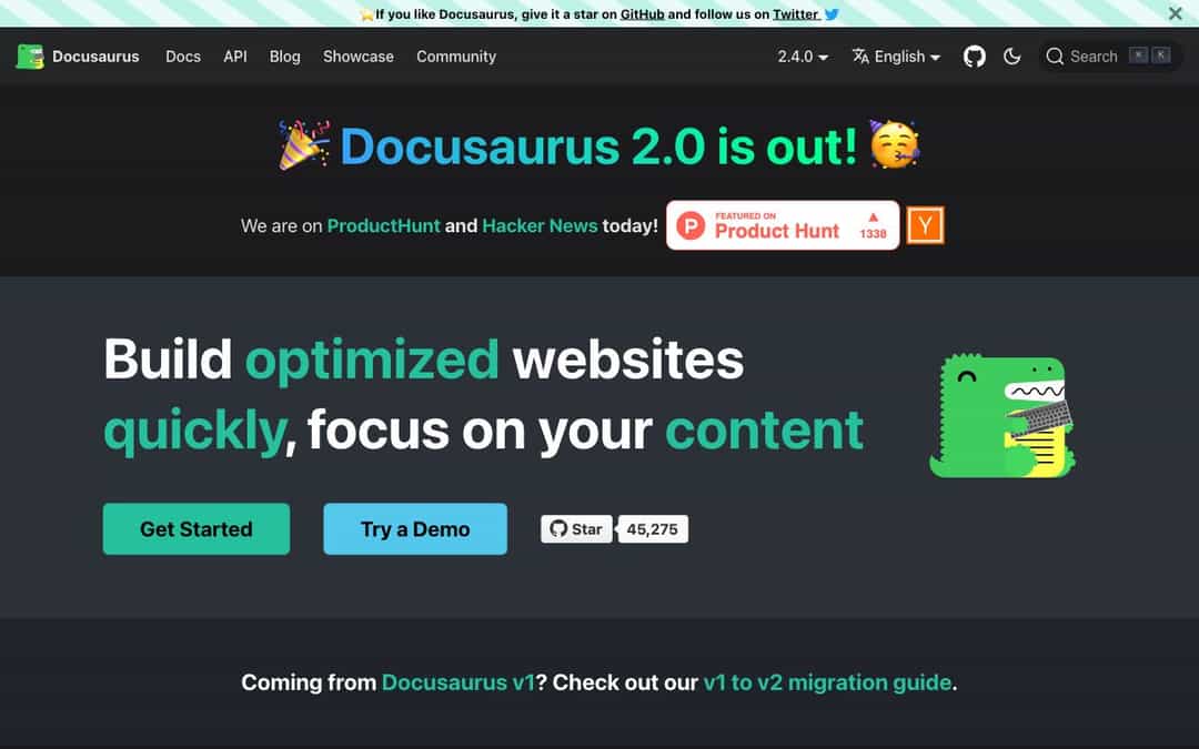 Docusaurus landing page design