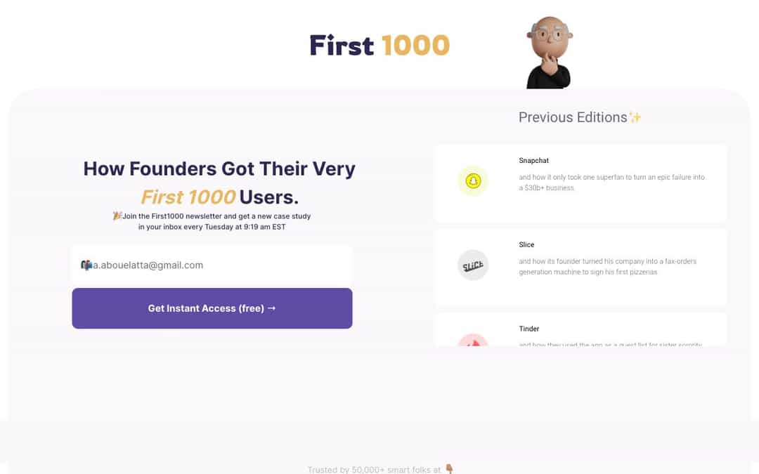 First 1000 landing page design