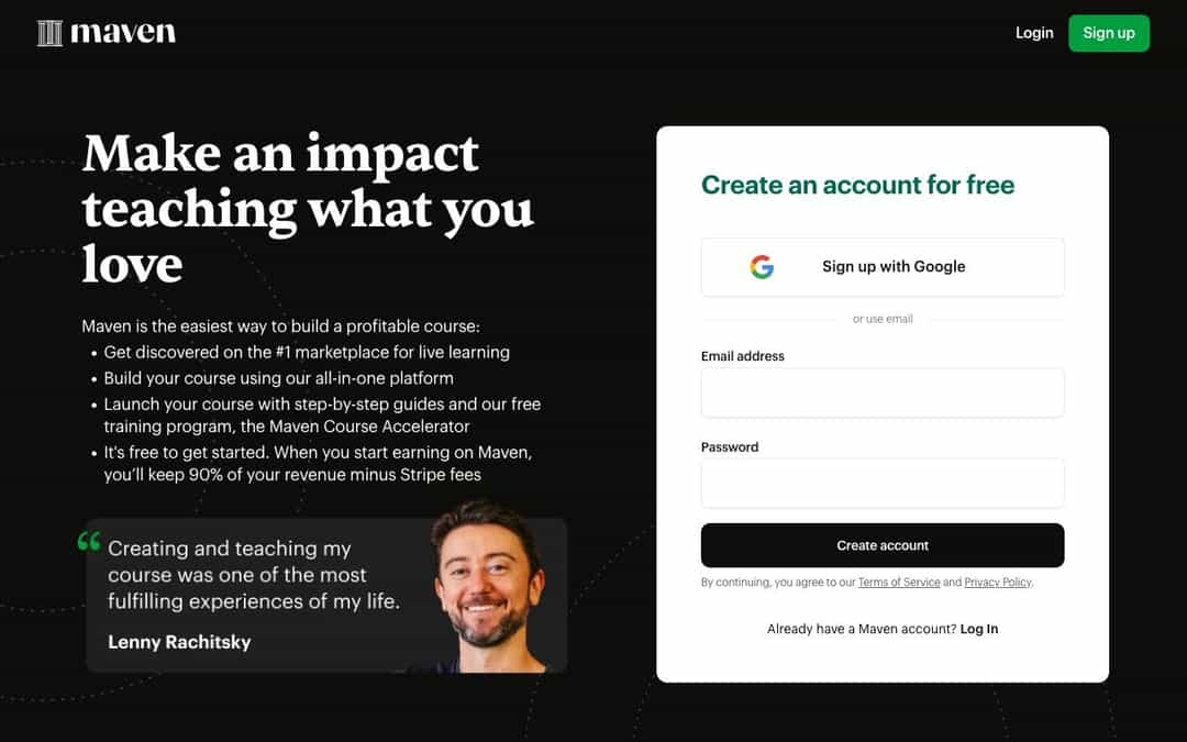 Get started teaching on Maven landing page design